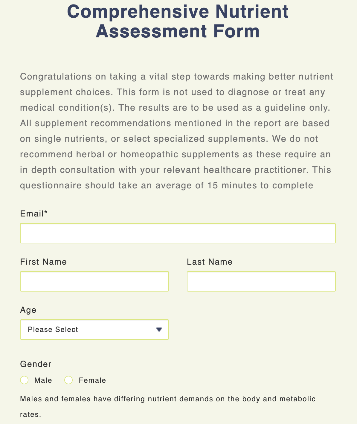 Nourish Yourself Well - Nutrient Assessment